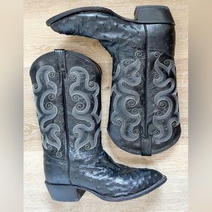 Tony Lama Winberley Ostrich Full Quill Black Boots Size 10.5